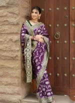 Royal Purple Maharani Motif Silk Saree with Elephant Zari Weaving & Antique Gold Border – Premium Wedding Wear - Image 6