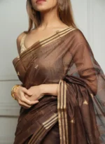 Golden Sheer Tissue Silk Saree with Zari Border – Festive & Occasion Wear - Image 19