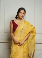Golden Sheer Tissue Silk Saree with Zari Border – Festive & Occasion Wear - Image 4