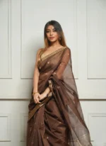 Golden Sheer Tissue Silk Saree with Zari Border – Festive & Occasion Wear - Image 18