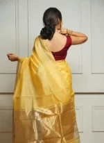 Golden Sheer Tissue Silk Saree with Zari Border – Festive & Occasion Wear - Image 3