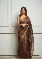 Golden Sheer Tissue Silk Saree with Zari Border – Festive & Occasion Wear - Image 16