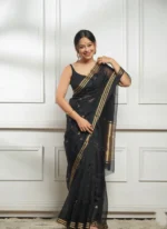 Golden Sheer Tissue Silk Saree with Zari Border – Festive & Occasion Wear - Image 27