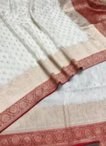 Off White Silk Saree with Traditional Red Zari Border – Temple, Wedding & Festive Wear - Image 3