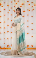 Kerala Style Soft Cotton Silk Saree with Contrast Blouse & Zari Border - Image 2