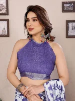 Lavender Ikat Charm Saree - Image 6