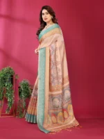 Emerald Peach Heritage Silk Saree - Image 6