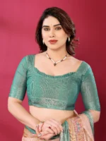 Emerald Peach Heritage Silk Saree - Image 3