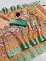 Emerald Peach Heritage Silk Saree - Image 7