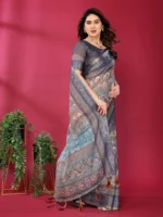 Royal Slate Heritage Designer Saree - Image 5