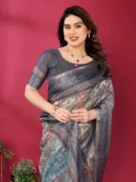 Royal Slate Heritage Designer Saree - Image 4
