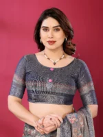 Royal Slate Heritage Designer Saree - Image 3