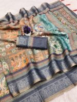 Royal Slate Heritage Designer Saree - Image 8