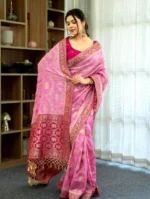 Maharani Motif Silk Saree with Elephant Zari Weaving & Contrast Border – Premium Wedding Wear - Image 3