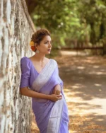 Lavender Silk Blend Saree with Elegant Silver Border - Image 6