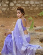 Lavender Silk Blend Saree with Elegant Silver Border - Image 5
