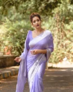 Lavender Silk Blend Saree with Elegant Silver Border - Image 2