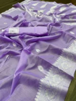 Lavender Silk Blend Saree with Elegant Silver Border - Image 7