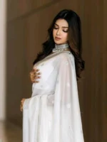 Ivory White Saree with Elegant Silver Woven Border - Image 3