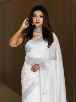 Ivory White Saree with Elegant Silver Woven Border - Image 2