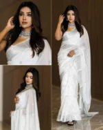 Ivory White Saree with Elegant Silver Woven Border - Image 6