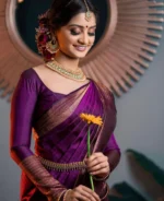Royal Magenta Silk Saree with Heritage Gold Woven Border - Image 7
