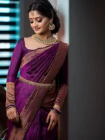 Royal Magenta Silk Saree with Heritage Gold Woven Border - Image 6