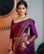 Royal Magenta Silk Saree with Heritage Gold Woven Border - Image 3
