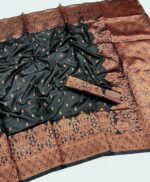 Royal Black Silk Saree with Antique Gold Zari Border - Image 8