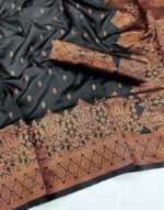 Royal Black Silk Saree with Antique Gold Zari Border - Image 7