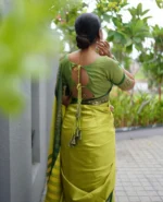 Temple Grace Lime Green Silk Saree with Traditional Green Border - Image 5