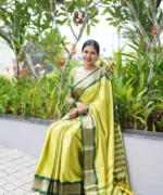 Temple Grace Lime Green Silk Saree with Traditional Green Border - Image 2