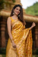 Sunshine Floral Mustard Yellow Saree with All-Over Printed Motifs - Image 4