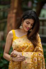 Sunshine Floral Mustard Yellow Saree with All-Over Printed Motifs - Image 3