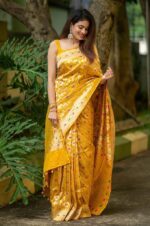 Sunshine Floral Mustard Yellow Saree with All-Over Printed Motifs - Image 2