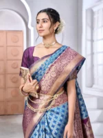 Royal Blue & Purple Banarasi Silk Saree with Heavy Zari Pallu – Luxury Wedding Collection - Image 5