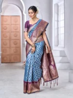 Royal Blue & Purple Banarasi Silk Saree with Heavy Zari Pallu – Luxury Wedding Collection - Image 4