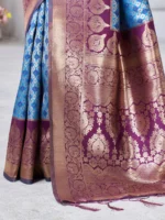 Royal Blue & Purple Banarasi Silk Saree with Heavy Zari Pallu – Luxury Wedding Collection - Image 6