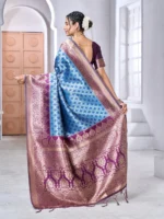 Royal Blue & Purple Banarasi Silk Saree with Heavy Zari Pallu – Luxury Wedding Collection - Image 2