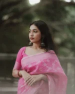 Blush Bloom Pink Soft Silk Saree with Subtle Floral Weaving - Image 6