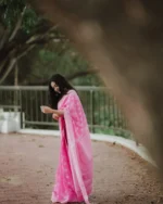 Blush Bloom Pink Soft Silk Saree with Subtle Floral Weaving - Image 7