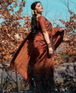 Maharani Copper-Maroon Silk Saree with Heavy Zari Weaving - Image 3