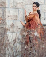 Maharani Copper-Maroon Silk Saree with Heavy Zari Weaving - Image 9