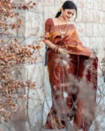 Maharani Copper-Maroon Silk Saree with Heavy Zari Weaving - Image 10