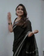 Midnight Minimal Black Border Saree – Elegant Office & Evening Wear - Image 9