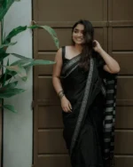 Midnight Minimal Black Border Saree – Elegant Office & Evening Wear - Image 8