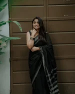 Midnight Minimal Black Border Saree – Elegant Office & Evening Wear - Image 7