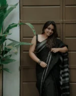 Midnight Minimal Black Border Saree – Elegant Office & Evening Wear - Image 6