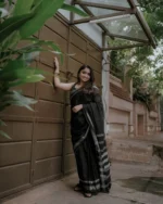 Midnight Minimal Black Border Saree – Elegant Office & Evening Wear - Image 5