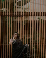 Midnight Minimal Black Border Saree – Elegant Office & Evening Wear - Image 4